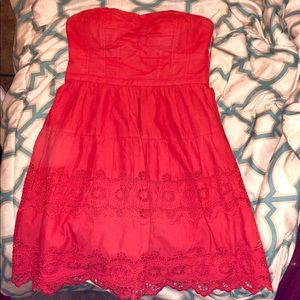 Red strapless dress